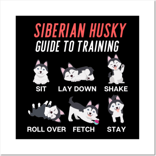 siberian husky guide to training-black and white husky dog Posters and Art